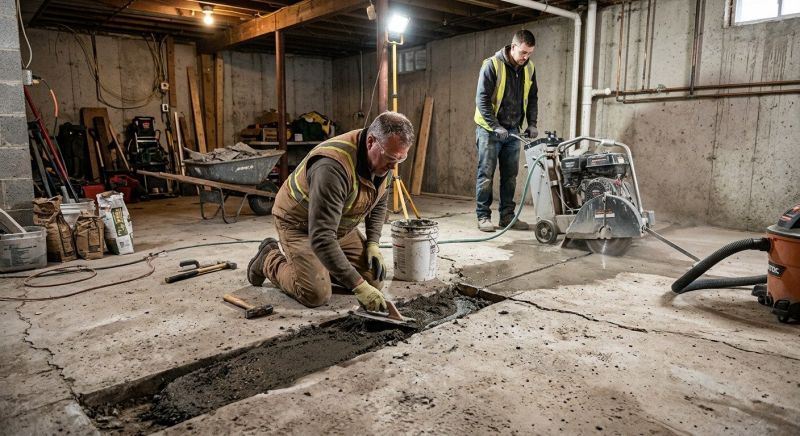 Cracked Basement Floor Repair in Hampton, NH